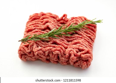 Ground Beef And Pork With Rosemary Isolated On White
