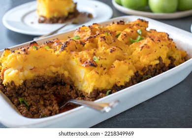 Ground Beef Pumpkin, Potato Casserole On A Dinner Table