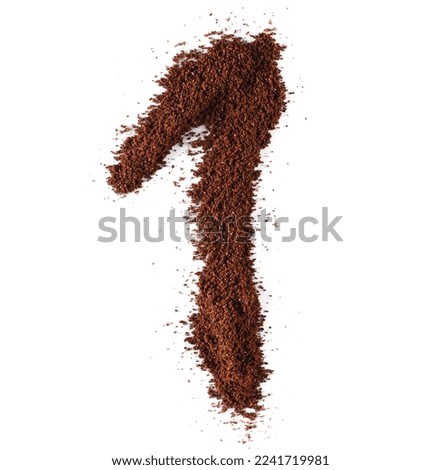 Ground coffee in shape number 1, one isolated on white, clipping path