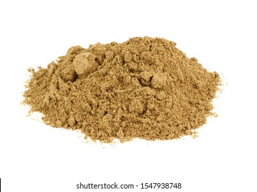 Ground Milk Thistle Seed Pile (Silybum Marianum Powder) Isolated On White Background.