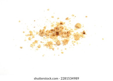Ground, milled, crushed or granulated hazelnut pile isolated on white background - Shutterstock ID 2281534989