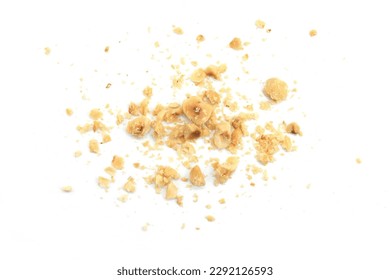 Ground, milled, crushed or granulated hazelnut pile isolated on white background - Shutterstock ID 2292126593