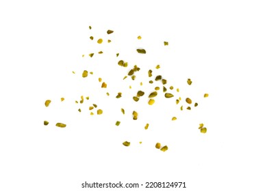 Ground, milled, crushed or granulated pistachio pile isolated on white background - Shutterstock ID 2208124971