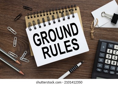 Ground rules. two notebooks with a spring on a wooden background with a pencil calculator pen business concept. Office concept. View from above. - Shutterstock ID 2101412350