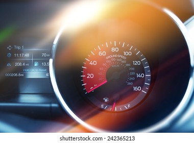 Ground Speed Tachometer. Speed Control Modern Car Dashboard Concept. 