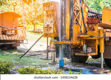 Ground Water Drilling Machine Installed On The Old Truck In Thailand. Countryside Use Water From Bowels. Ground Water Well Drilling For Help.