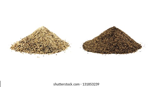 Ground White Pepper And Black Pepper Isolated