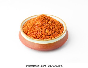 Groundnut Chutney Pudi, podi or peanut masala powder in a bowl