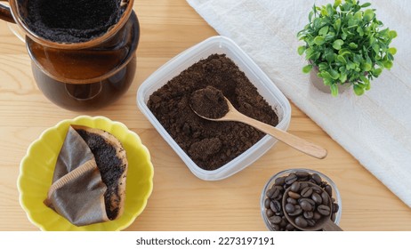 Grounds of coffee beans.An image of reusing the grounds of coffee beans.