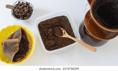 Grounds of coffee beans.An image of reusing the grounds of coffee beans.