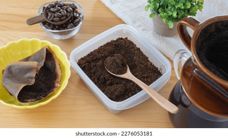 Grounds of coffee beans.An image of reusing the grounds of coffee beans.