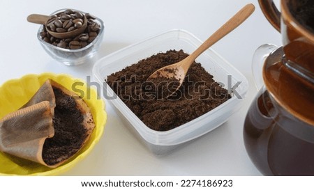 Grounds of coffee beans.An image of reusing the grounds of coffee beans.