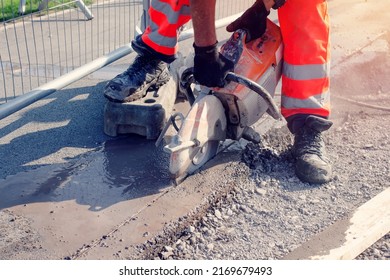 Groundworker Cutting Road Petrol Saw Stock Photo 2169679493 | Shutterstock