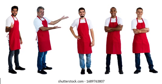 Group of 5 friendly male waiters and clerks isolated on white background for cut out - Powered by Shutterstock