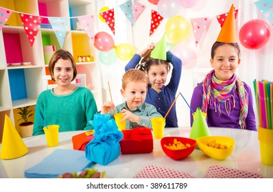 Group Adorable Kids Having Fun Birthday Stock Photo 389611789 ...