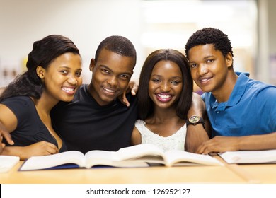 Group Of African American College Students In Library