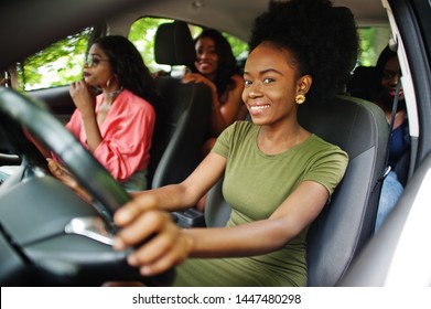 Group Of African American Girls Friends Having Fun In The Car.