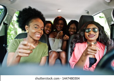 Group Of African American Girls Friends Having Fun In The Car.