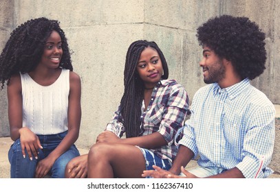 Group Of African American People Hanging Out Outdoors In Vintage Retro Cinema Look