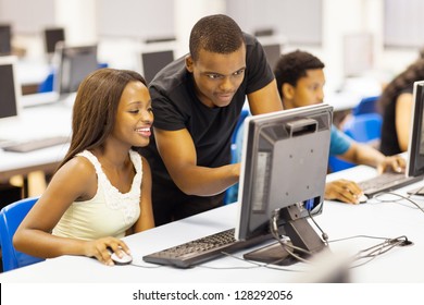 Group African University Students In Computer Room