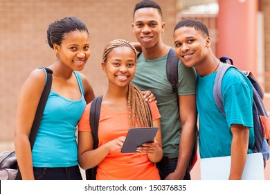 group afro american university students with tablet computer
