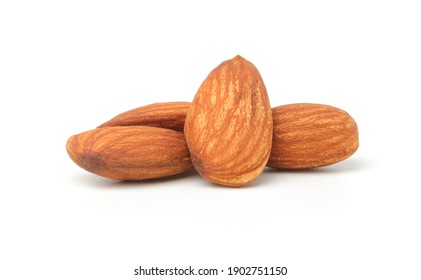 group of almonds isolated on white background.