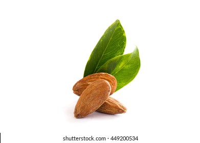 group of almonds isolated on white background