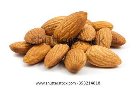 group of almonds isolated on white