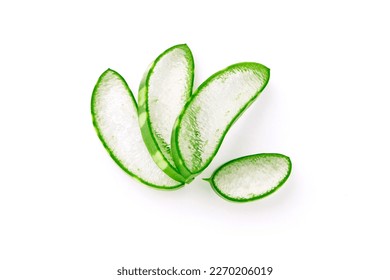 Group aloe vera slice isolated on white background , top view , flat lay.