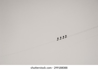 A group of alpinists on their way to the mont blanc at dawn. - Powered by Shutterstock