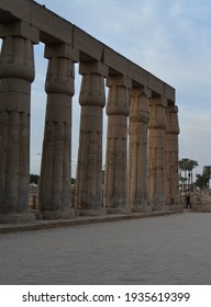 A Group Of An Ancient Egyptian  Pharaonic Pillars Made Of Stone From The Court Of King Amenhotep The Third, The Temple Of Luxor, The Luxor Governorate, Egypt