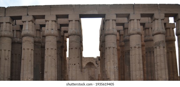 A Group Of An Ancient Egyptian  Pharaonic Pillars Made Of Stone From The Court Of King Amenhotep The Third, The Temple Of Luxor, The Luxor Governorate, Egypt