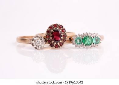 A group of antique rings on a light grey background. Jewellery and gemstones of vintage design. - Shutterstock ID 1919613842