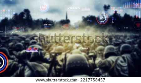 Group of army and statistics data.