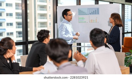Group of asian business meeting and discussing strategy startup project analysis finance process.Success asian business management work plan and brainstorm marketing idea in office.Teamwork - Shutterstock ID 2281023921