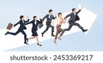 Group of Asian business people jumping upwards