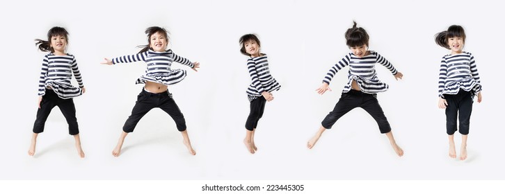 Group Of Asian Cute Child Is Jumping On White Background