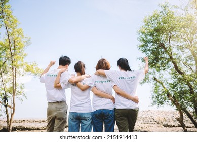Group of Asian diverse people volunteer teamwork joining to success the goal on charity event ,Unity and teamwork on world environment day. - Shutterstock ID 2151914413