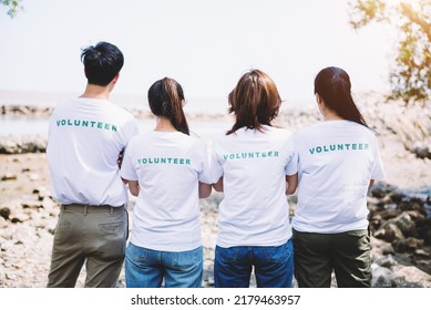 Group Of Asian Diverse People Volunteer Teamwork Joining To Success The Goal On Charity Event ,Unity And Teamwork On World Environment Day.