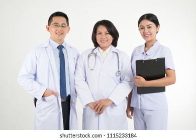 Group Of Asian Medical Team In Hospital ,doctor, Nurse And Physician Isolated On White Background.