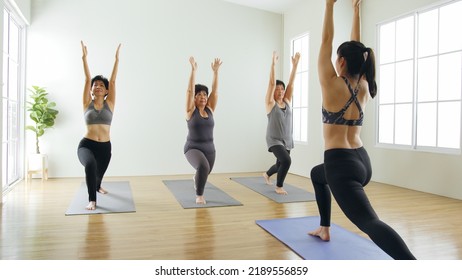 Group Of Asian Women, Multi Generation Workout Exercise And Practice Yoga At Gym