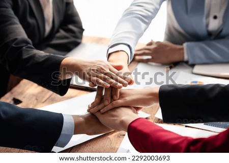 Group Asian Young woman business join hands for working  job success, Hand coordination, symbolizing the hands to unity and teamwork, meeting, helps , business concept.
