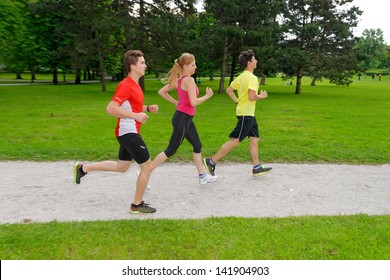 Group Of Athletes Jogging In The Park