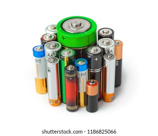 Group of batteries isolated on white background