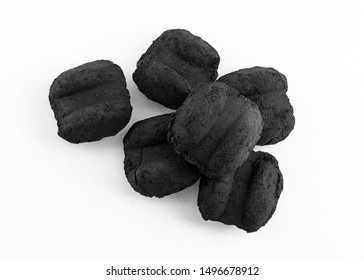 Group Of Bbq Charcoal Briquette On White Background