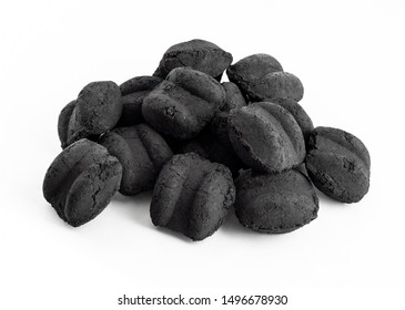 Group Of Bbq Charcoal Briquette On White Background