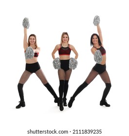 Group of beautiful cheerleaders on white background