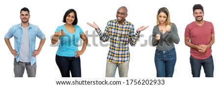 Group of beautiful laughing african and latin american adult people isolated on white background for cut out