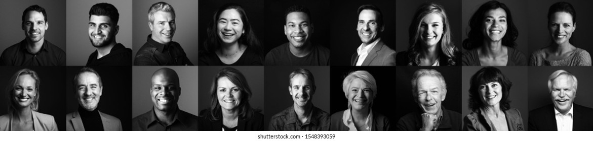Group of beautiful beautiful people in front of a dark background