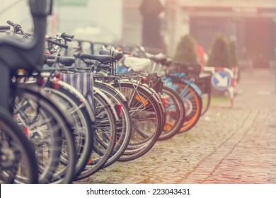 Group of bikes in parking in Amsterdam